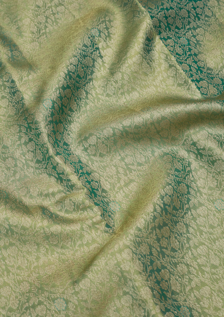 Rama Green Tissue Jaal Saree With Matching Blouse Piece