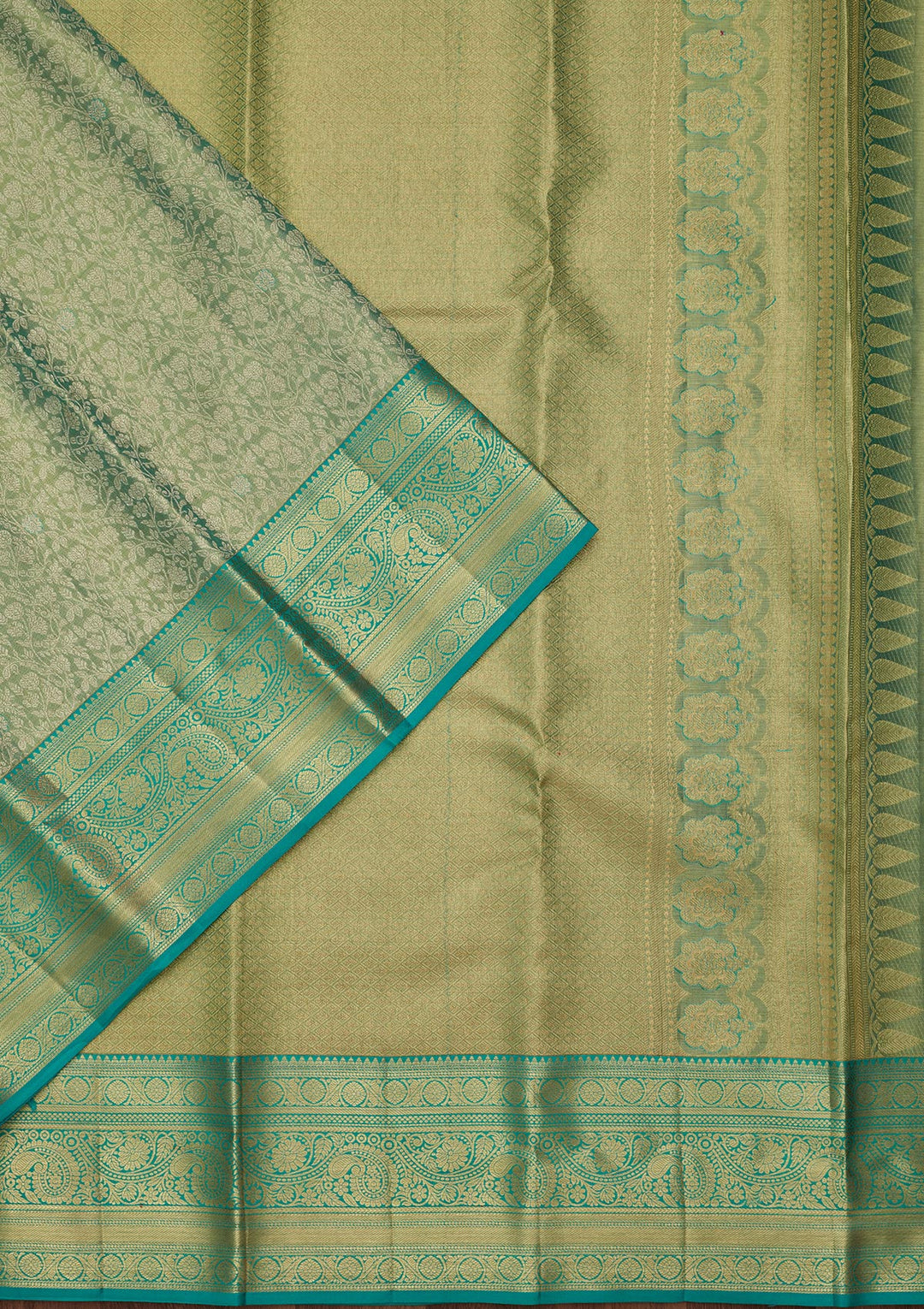 Rama Green Tissue Jaal Saree With Matching Blouse Piece