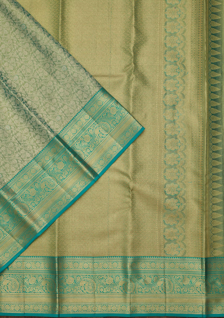 Rama Green Tissue Jaal Saree With Matching Blouse Piece