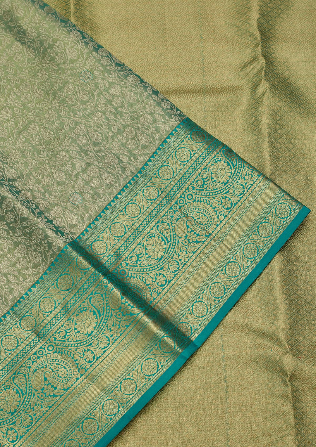 Rama Green Tissue Jaal Saree With Matching Blouse Piece