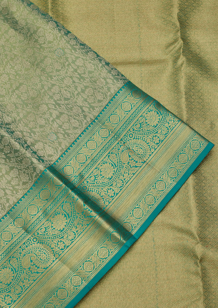 Rama Green Tissue Jaal Saree With Matching Blouse Piece