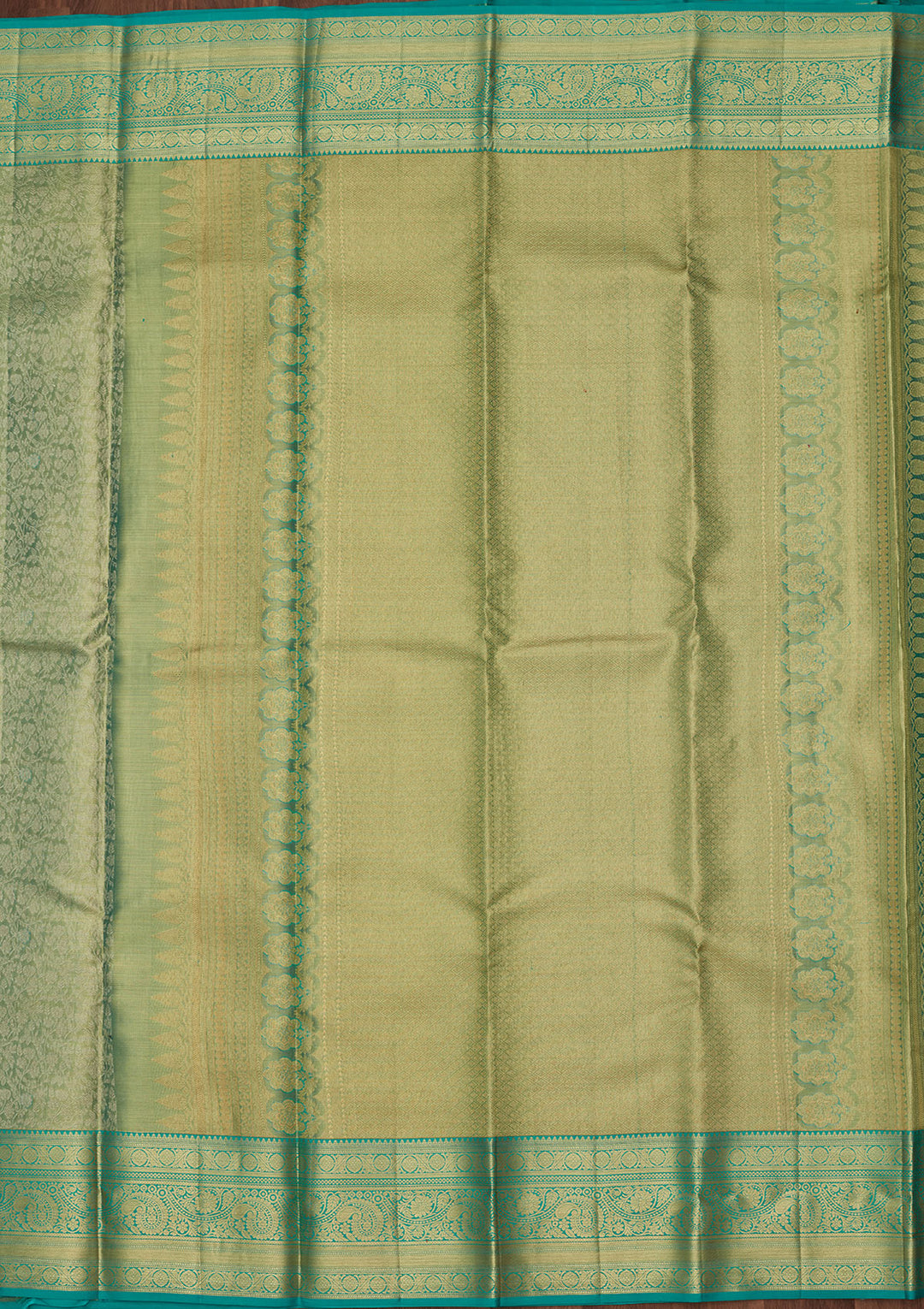 Rama Green Tissue Jaal Saree With Matching Blouse Piece
