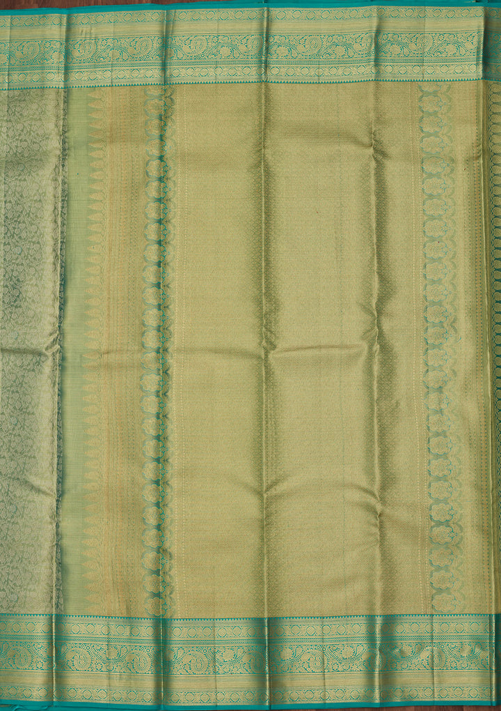 Rama Green Tissue Jaal Saree With Matching Blouse Piece