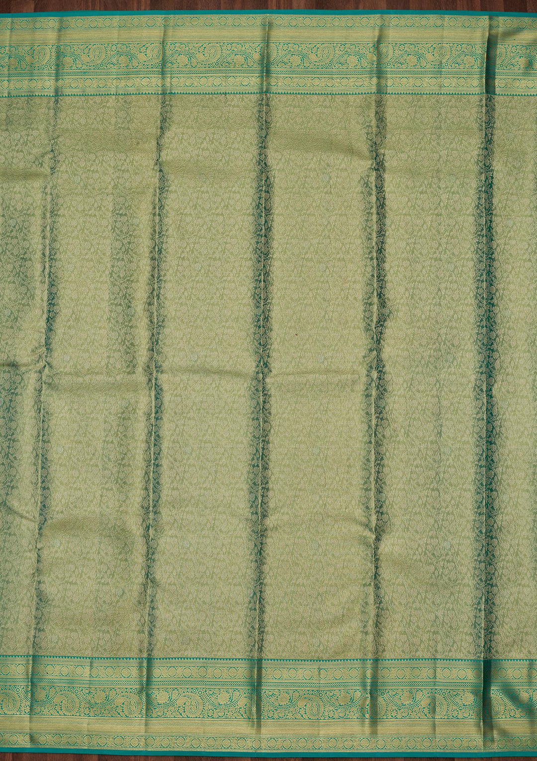 Rama Green Tissue Jaal Saree With Matching Blouse Piece