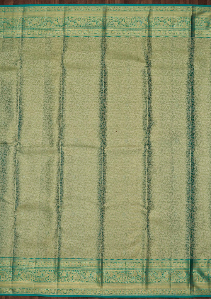 Rama Green Tissue Jaal Saree With Matching Blouse Piece