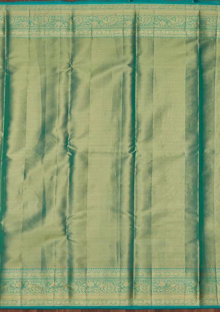 Rama Green Tissue Jaal Saree With Matching Blouse Piece