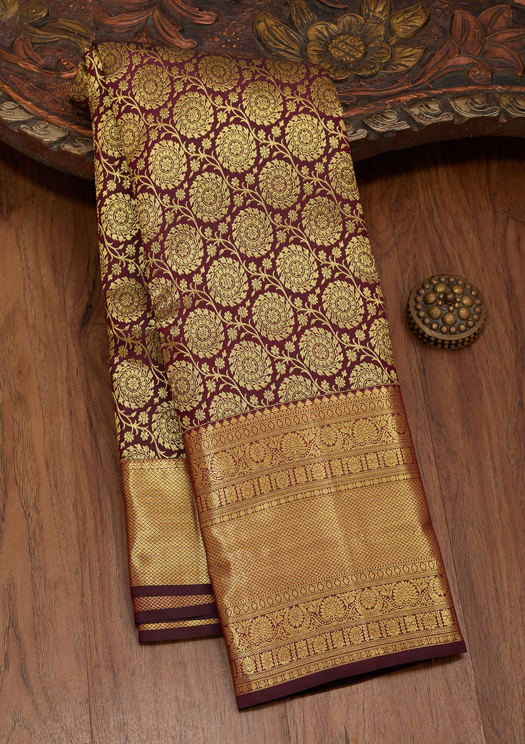 Wine Silk Jaal Saree With Matching Blouse Piece