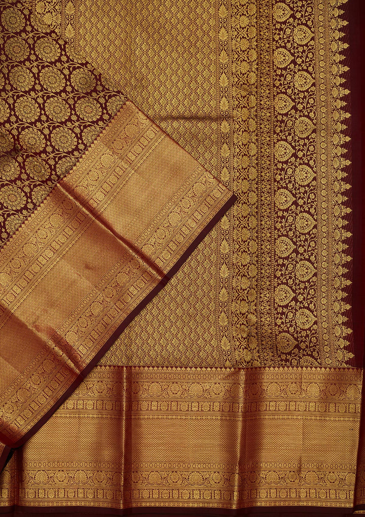 Wine Silk Jaal Saree With Matching Blouse Piece