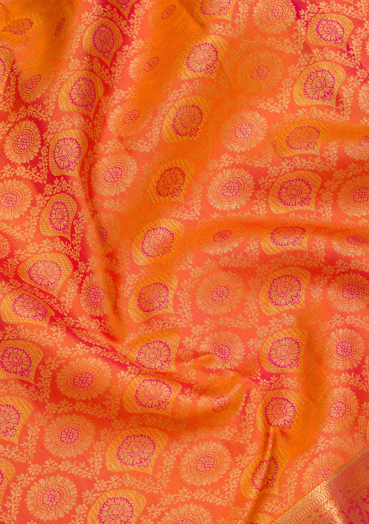 Orange Silk Jaal Saree With Matching Blouse Piece