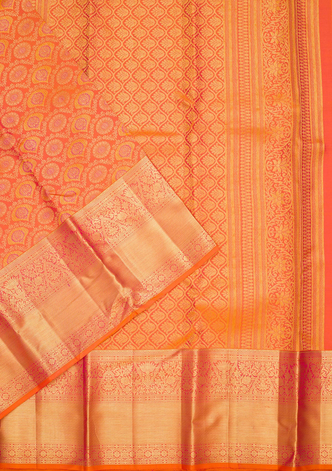 Orange Silk Jaal Saree With Matching Blouse Piece