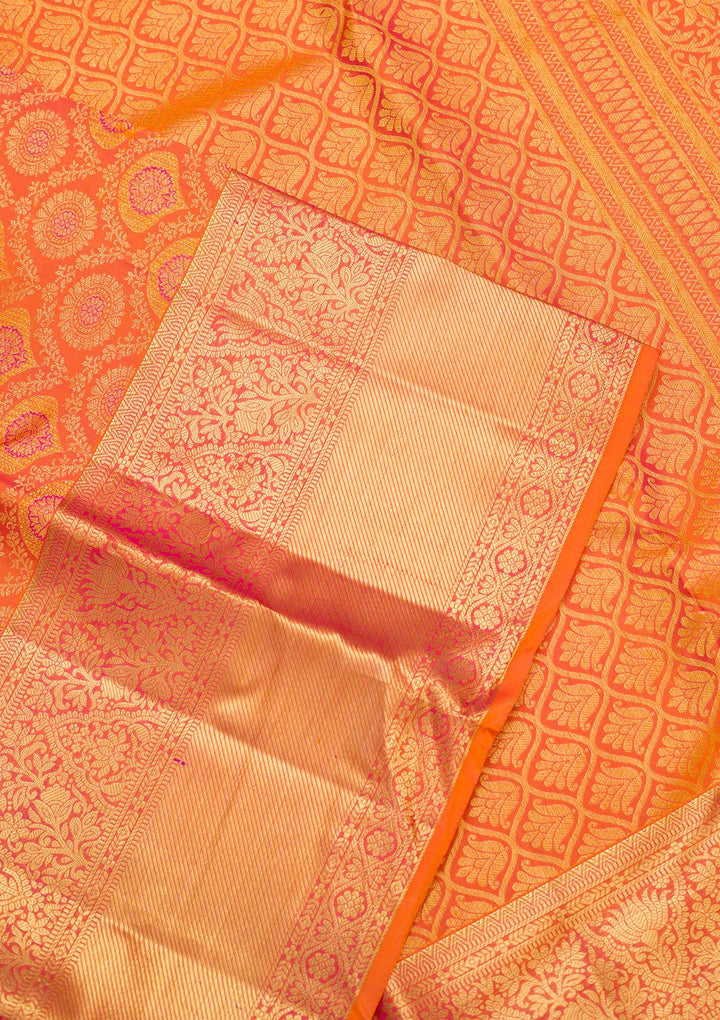 Orange Silk Jaal Saree With Matching Blouse Piece