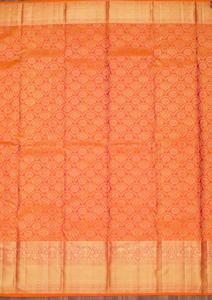 Orange Silk Jaal Saree With Matching Blouse Piece
