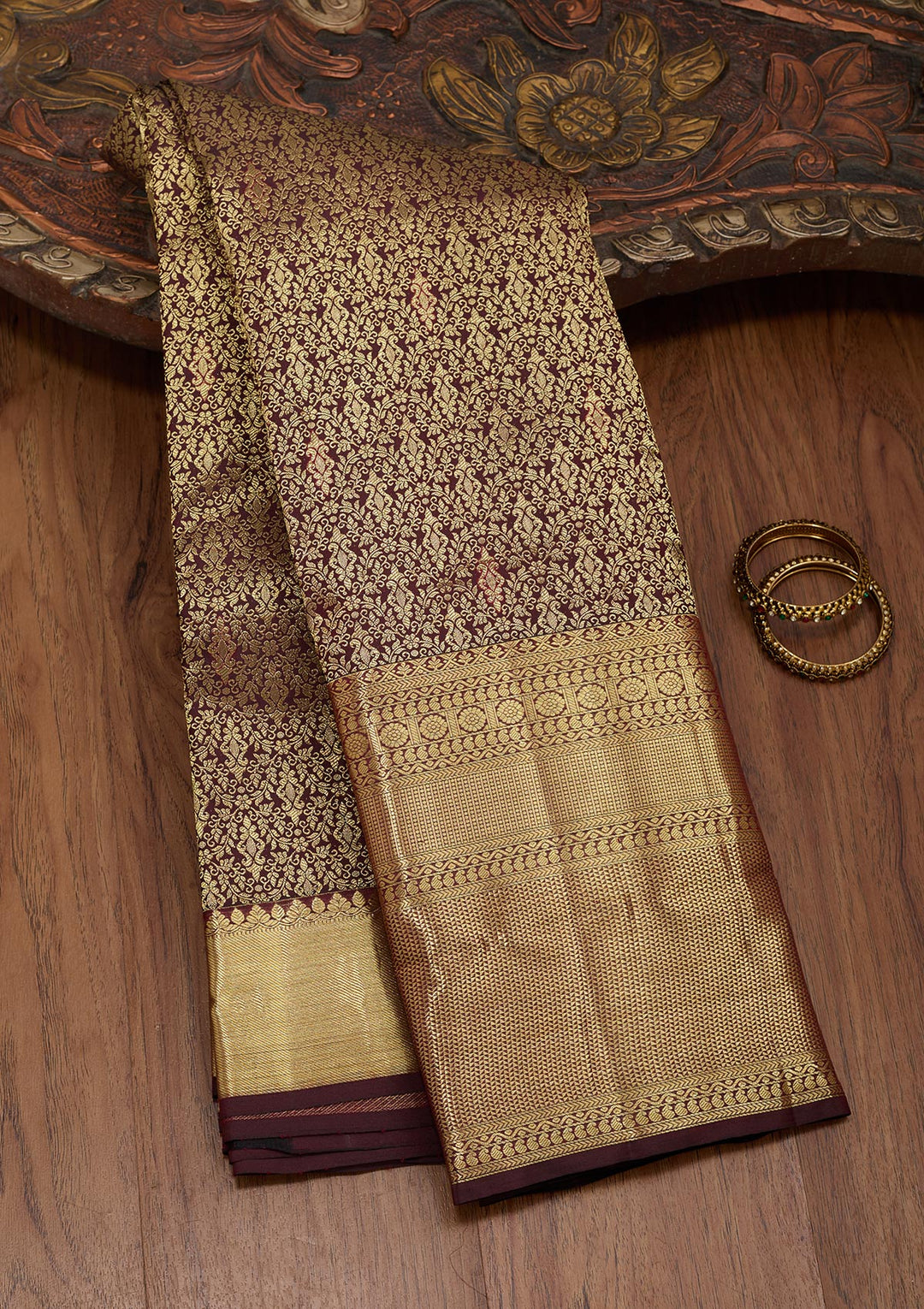 Brown Silk Buti Saree With Matching Blouse Piece