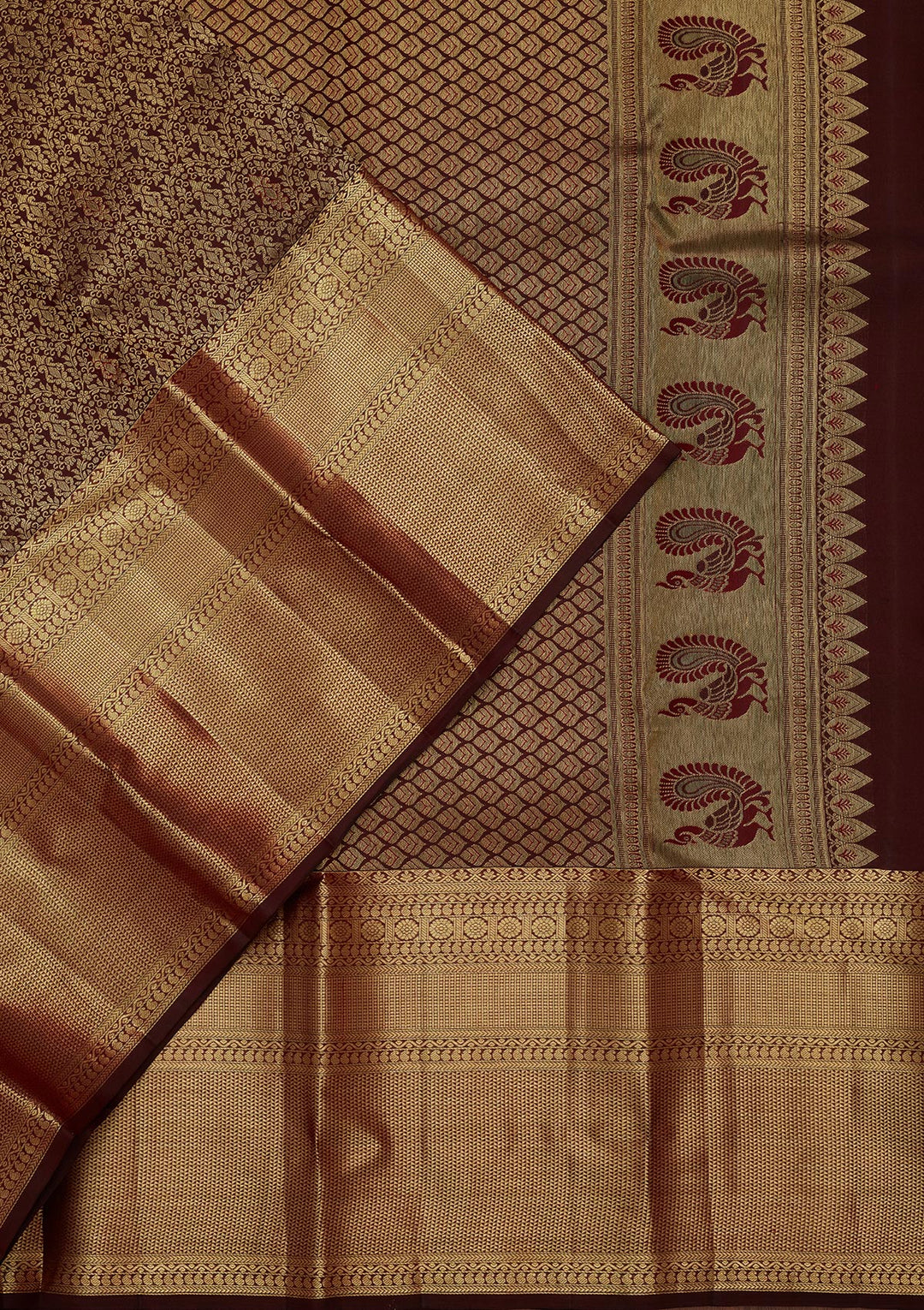 Brown Silk Buti Saree With Matching Blouse Piece