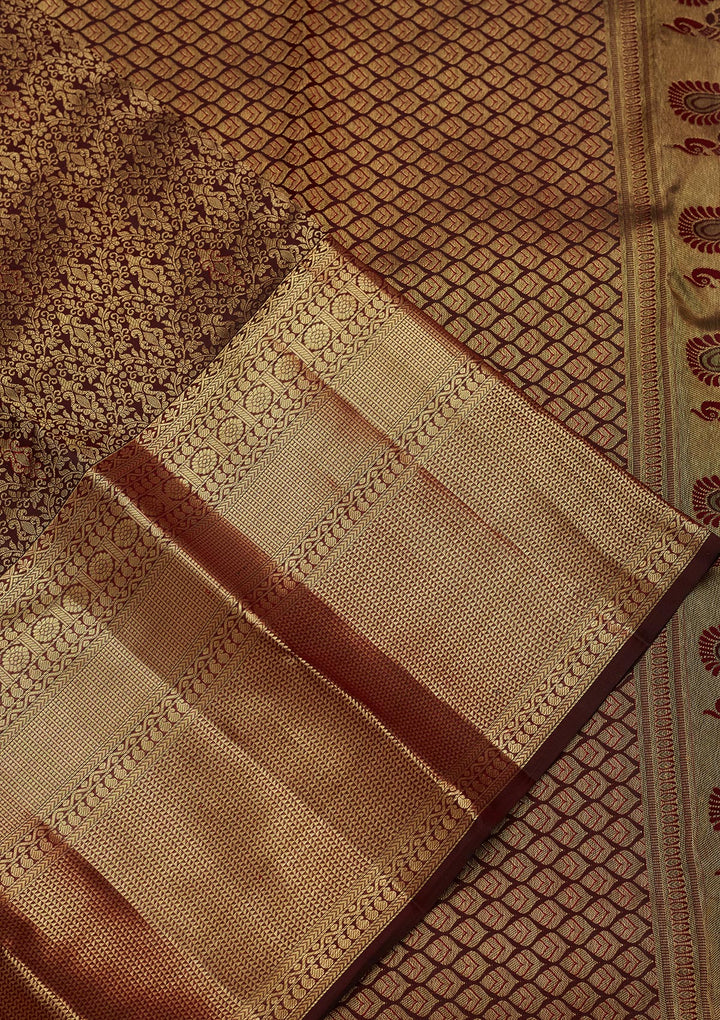 Brown Silk Buti Saree With Matching Blouse Piece