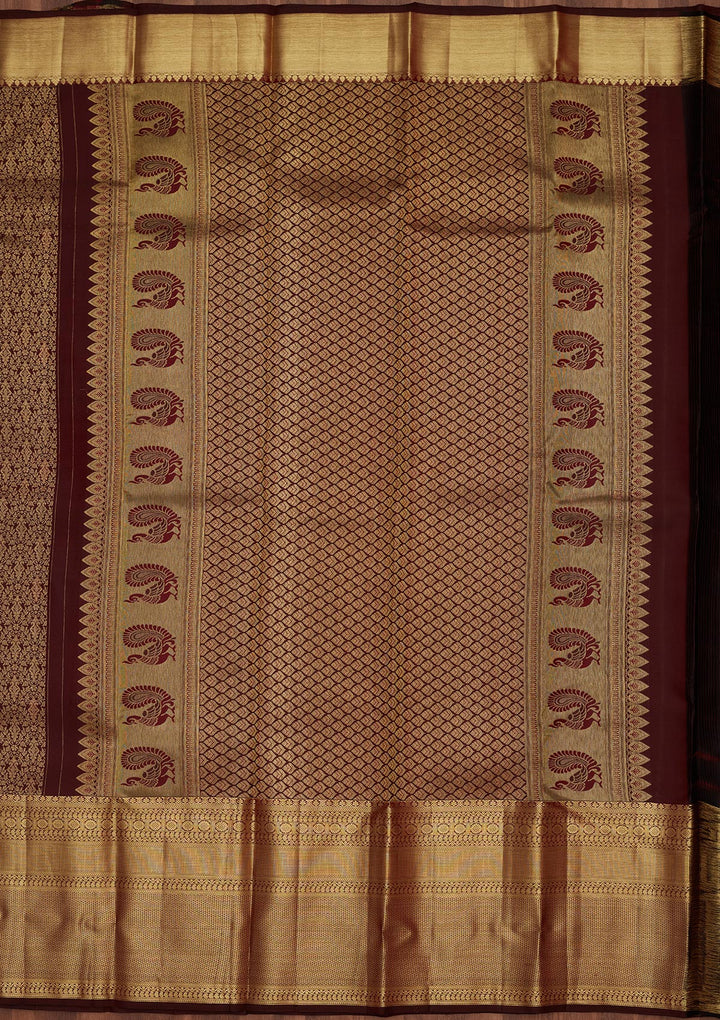 Brown Silk Buti Saree With Matching Blouse Piece