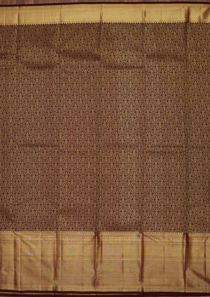 Brown Silk Buti Saree With Matching Blouse Piece