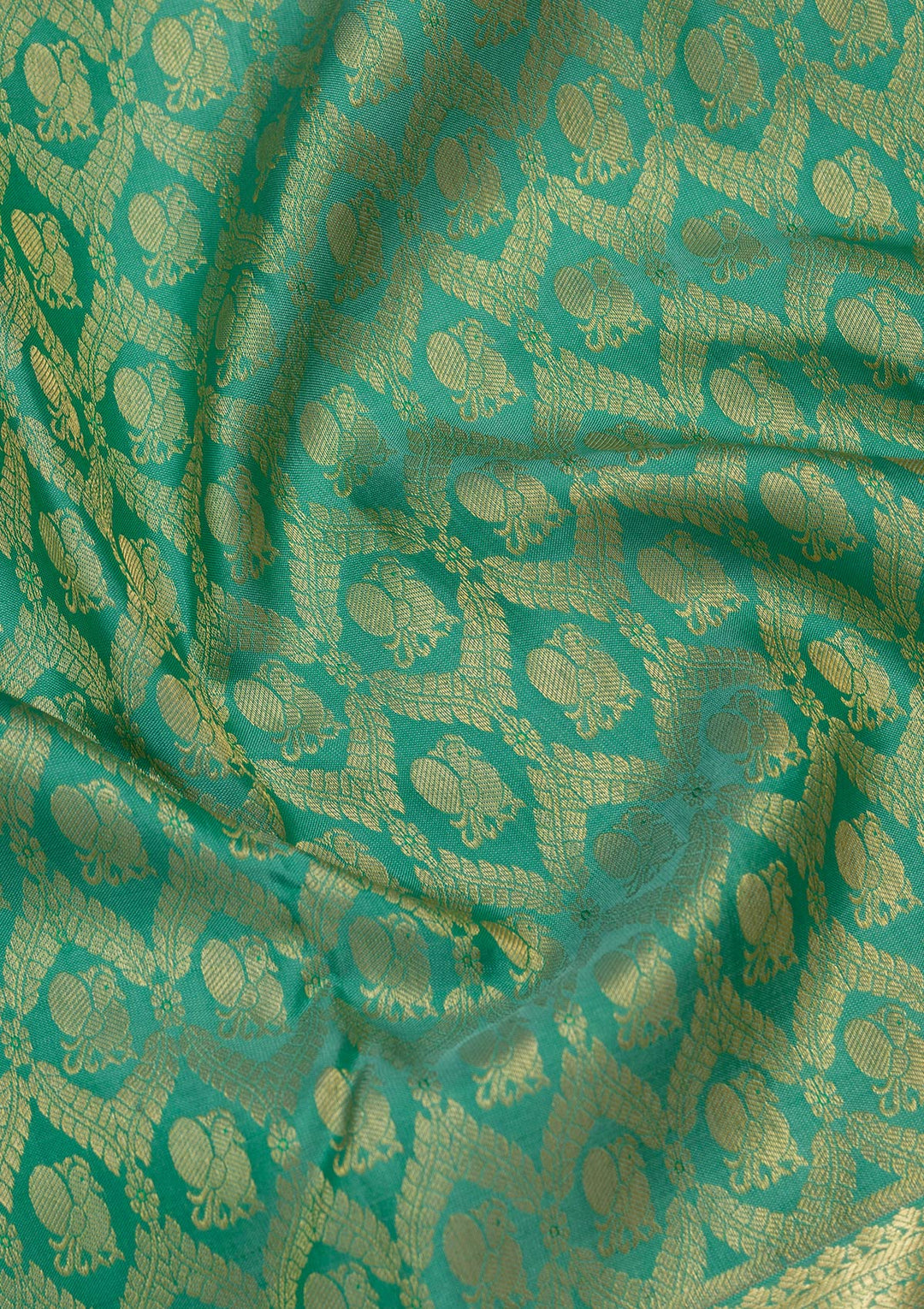 Rama Green Silk Jaal Saree With Matching Blouse Piece