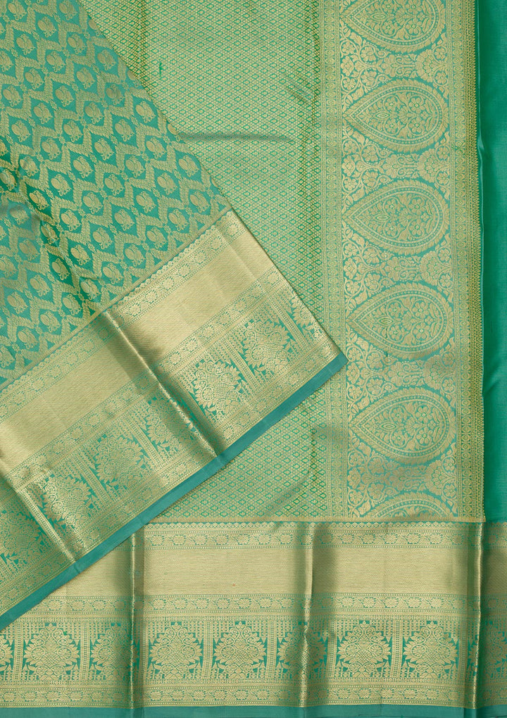 Rama Green Silk Jaal Saree With Matching Blouse Piece