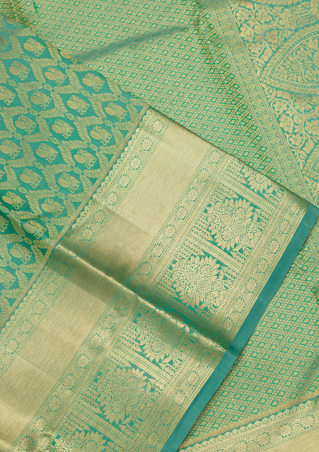 Rama Green Silk Jaal Saree With Matching Blouse Piece