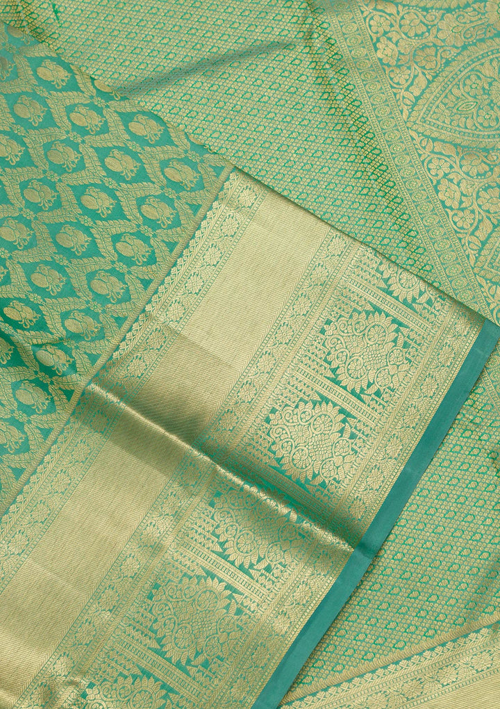 Rama Green Silk Jaal Saree With Matching Blouse Piece