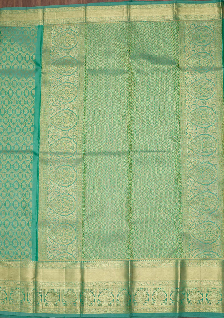 Rama Green Silk Jaal Saree With Matching Blouse Piece