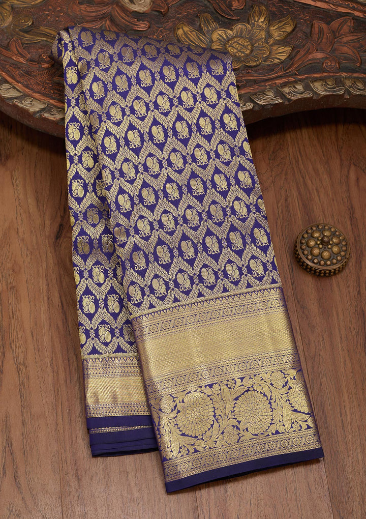 Royal Blue Silk Jaal Zariwork Saree With Matching Blouse Piece