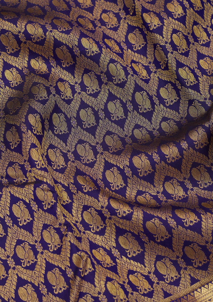 Royal Blue Silk Jaal Zariwork Saree With Matching Blouse Piece