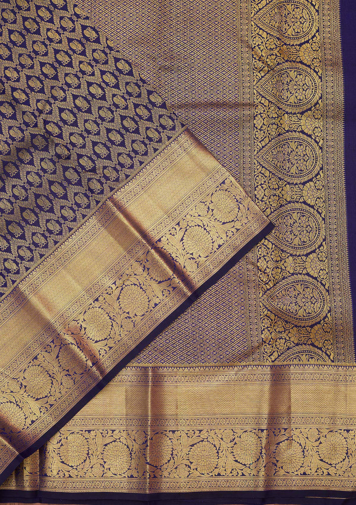 Royal Blue Silk Jaal Zariwork Saree With Matching Blouse Piece