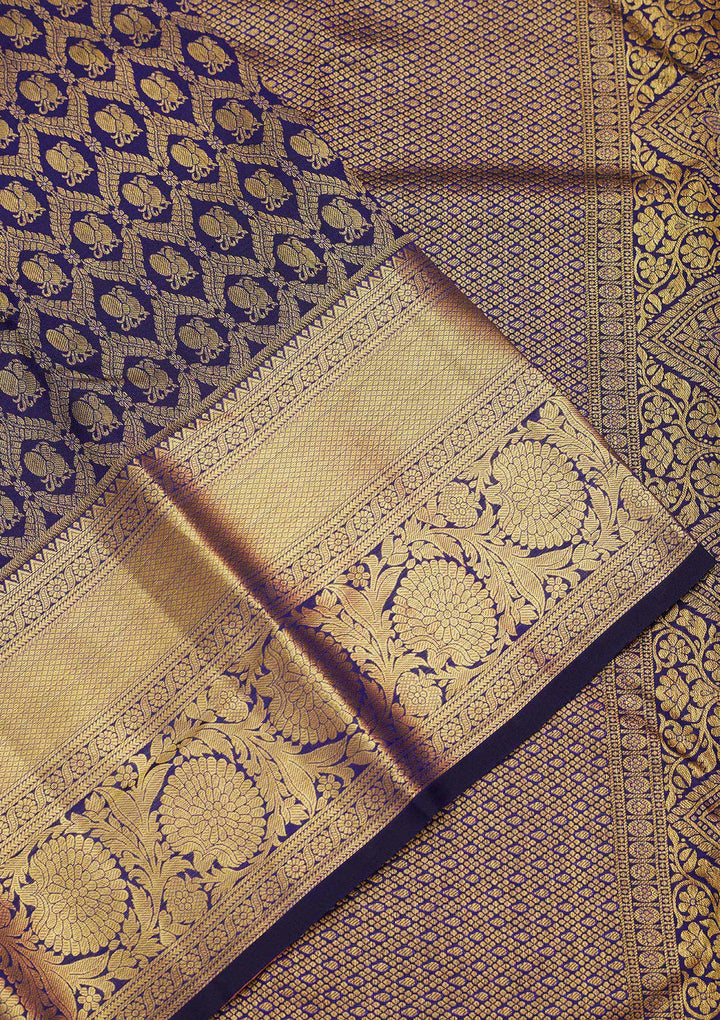Royal Blue Silk Jaal Zariwork Saree With Matching Blouse Piece