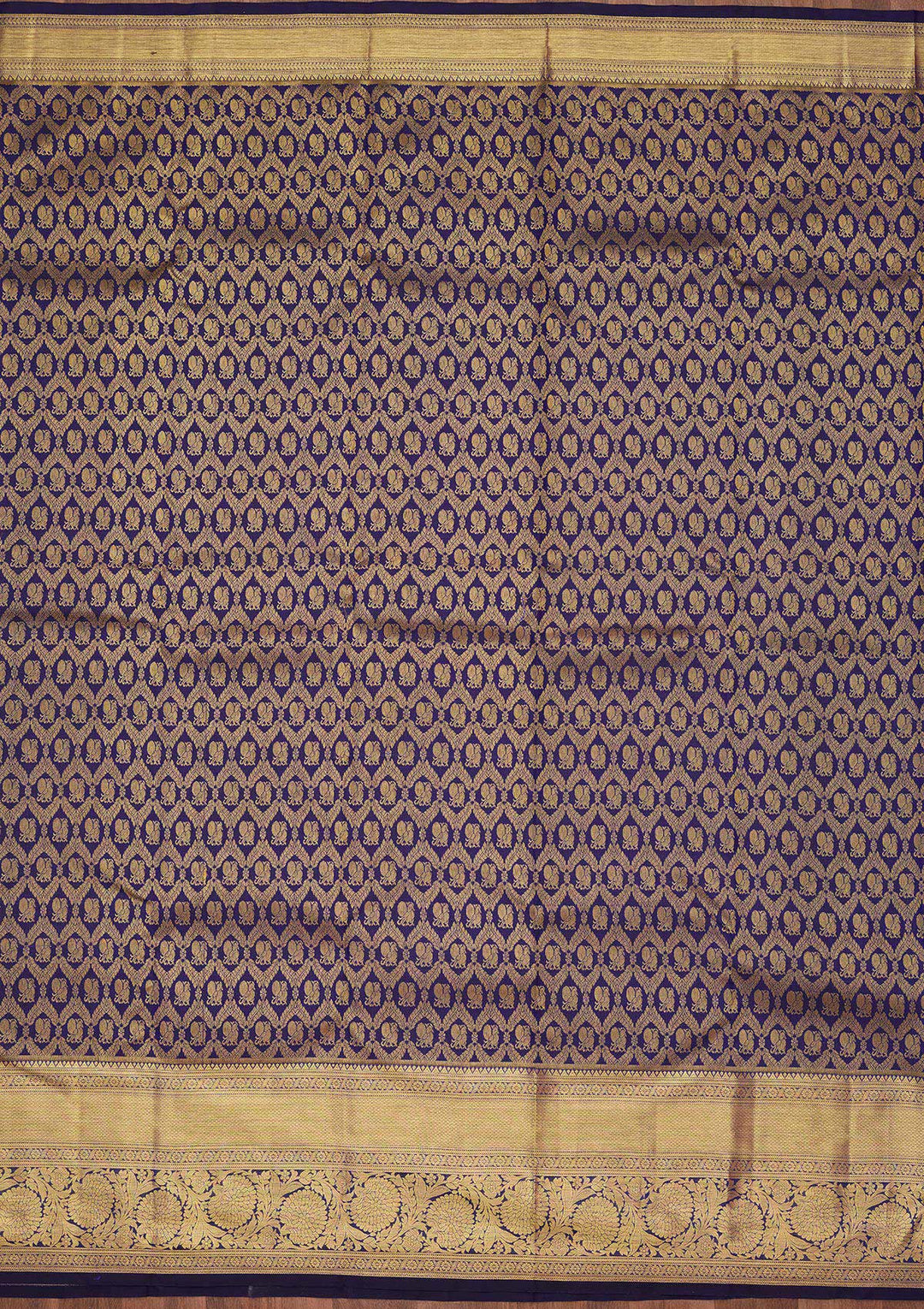 Royal Blue Silk Jaal Zariwork Saree With Matching Blouse Piece
