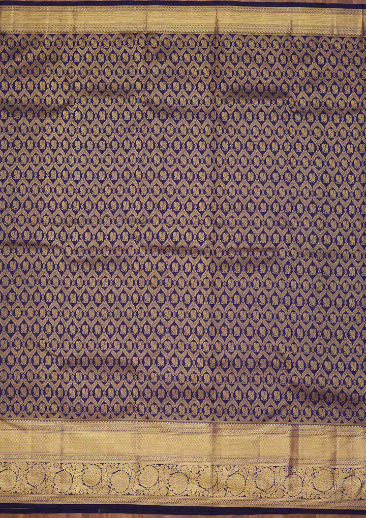Royal Blue Silk Jaal Zariwork Saree With Matching Blouse Piece