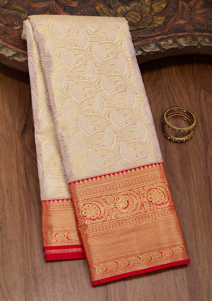 Gold Silk Jaal Zariwork Saree With Matching Blouse Piece