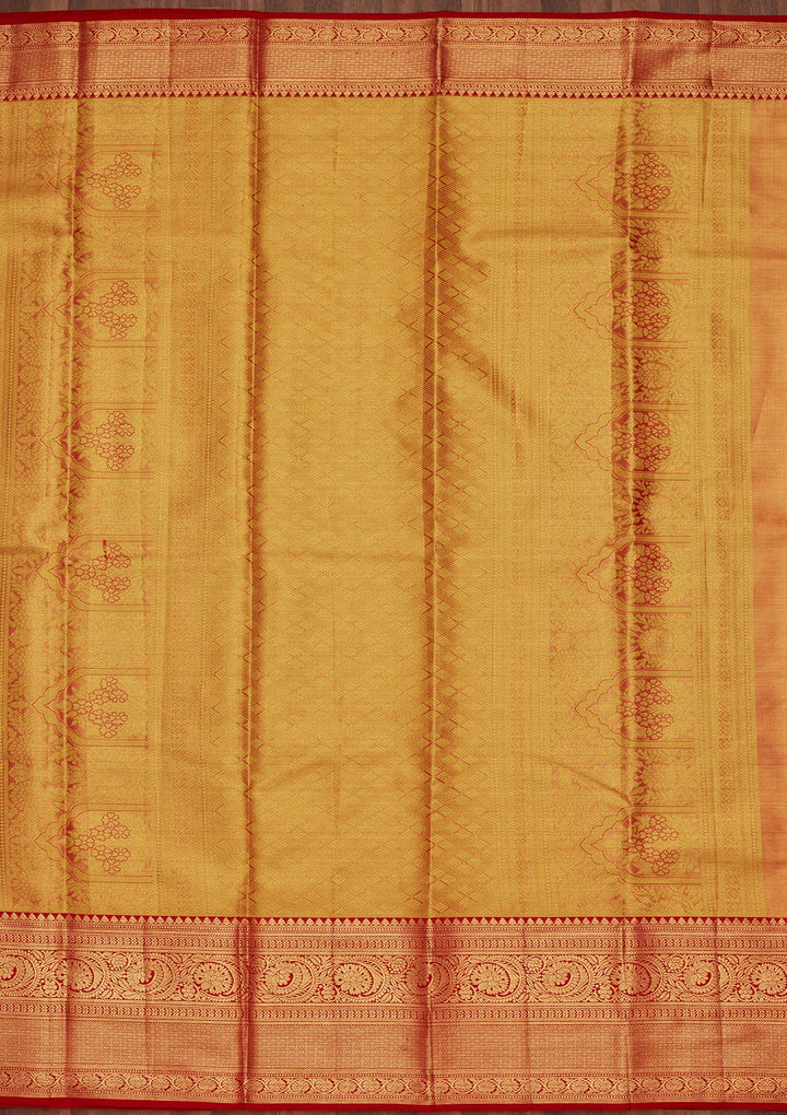 Gold Silk Jaal Zariwork Saree With Matching Blouse Piece