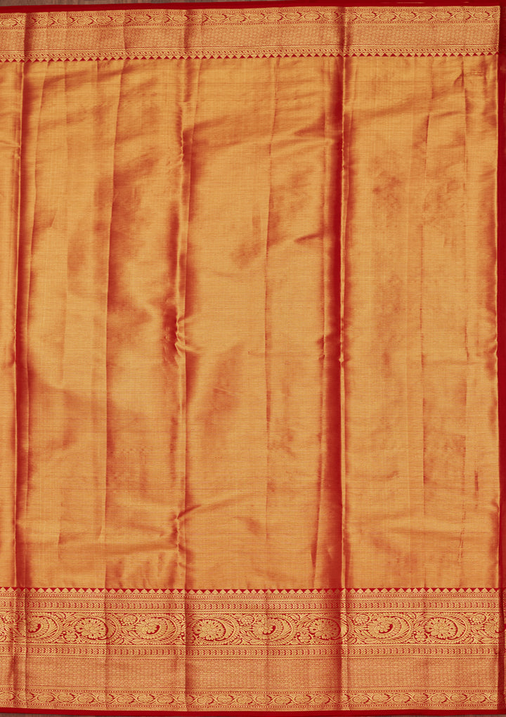 Gold Silk Jaal Zariwork Saree With Matching Blouse Piece