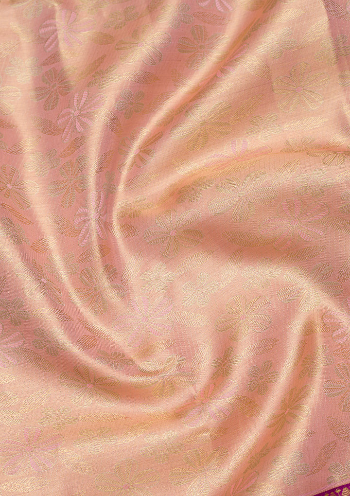 Peach Silk Jaal Zariwork Saree With Matching Blouse Piece