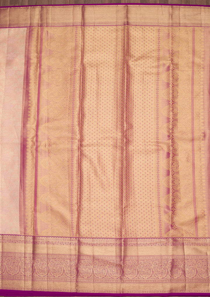 Peach Silk Jaal Zariwork Saree With Matching Blouse Piece