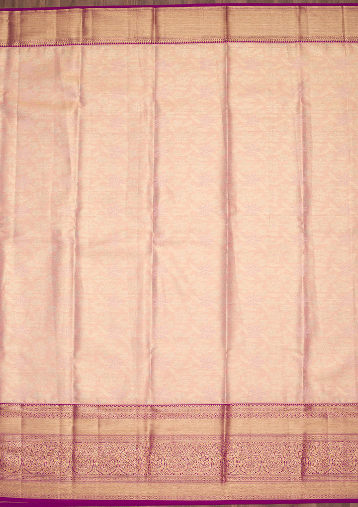 Peach Silk Jaal Zariwork Saree With Matching Blouse Piece