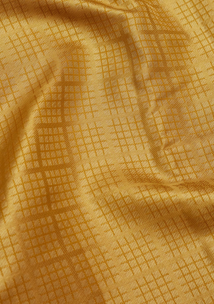 Lemon Yellow Silk Jaal Zariwork Saree With Matching Blouse Piece