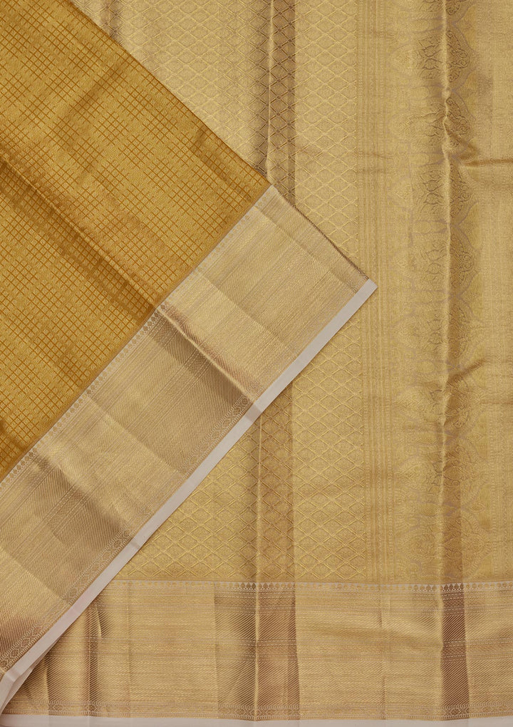 Lemon Yellow Silk Jaal Zariwork Saree With Matching Blouse Piece