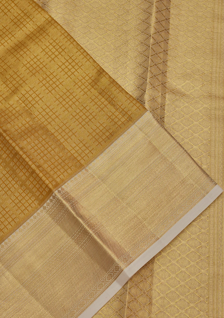 Lemon Yellow Silk Jaal Zariwork Saree With Matching Blouse Piece