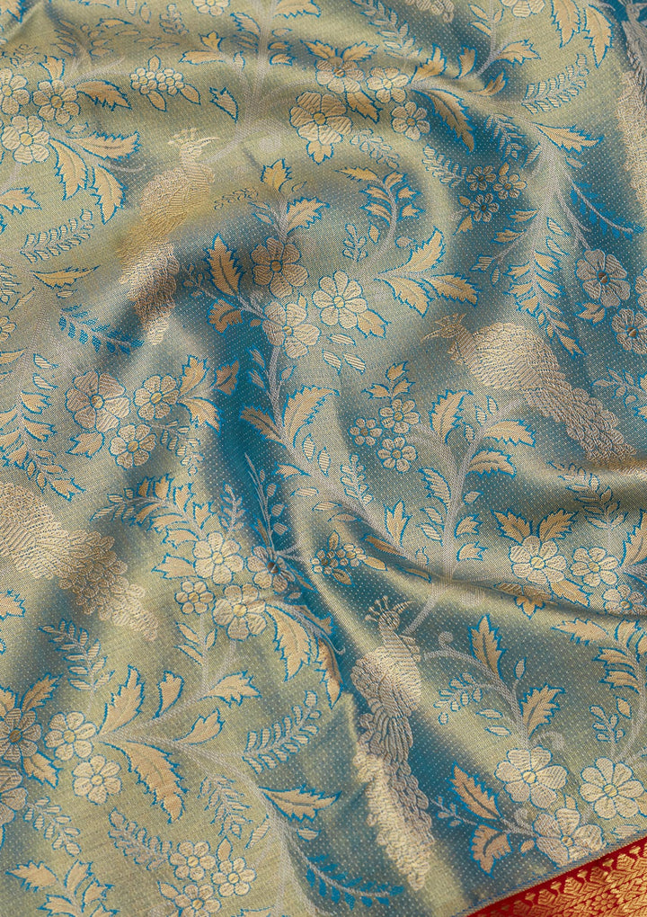 Peacock Blue Zariwork Tissue Silk Saree