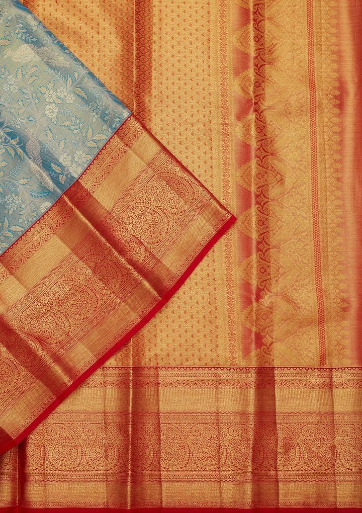 Peacock Blue Zariwork Tissue Silk Saree