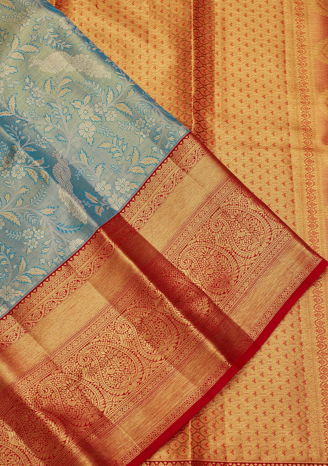 Peacock Blue Zariwork Tissue Silk Saree