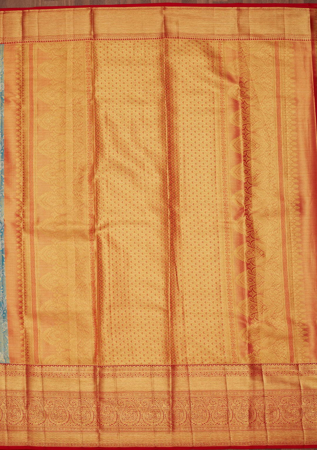Peacock Blue Zariwork Tissue Silk Saree