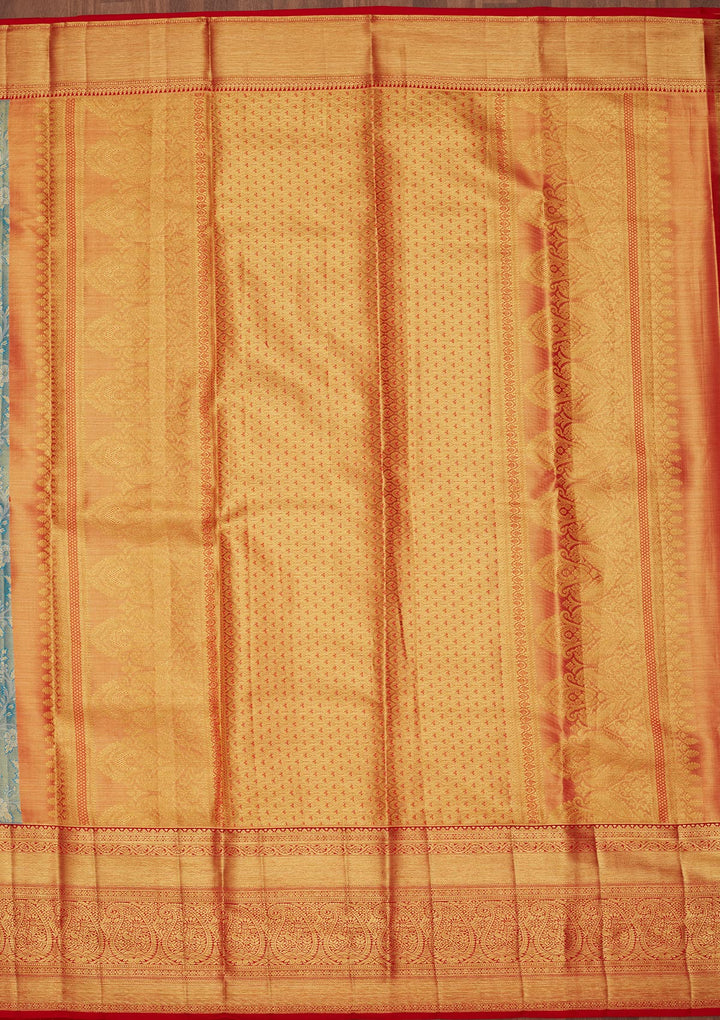 Peacock Blue Zariwork Tissue Silk Saree