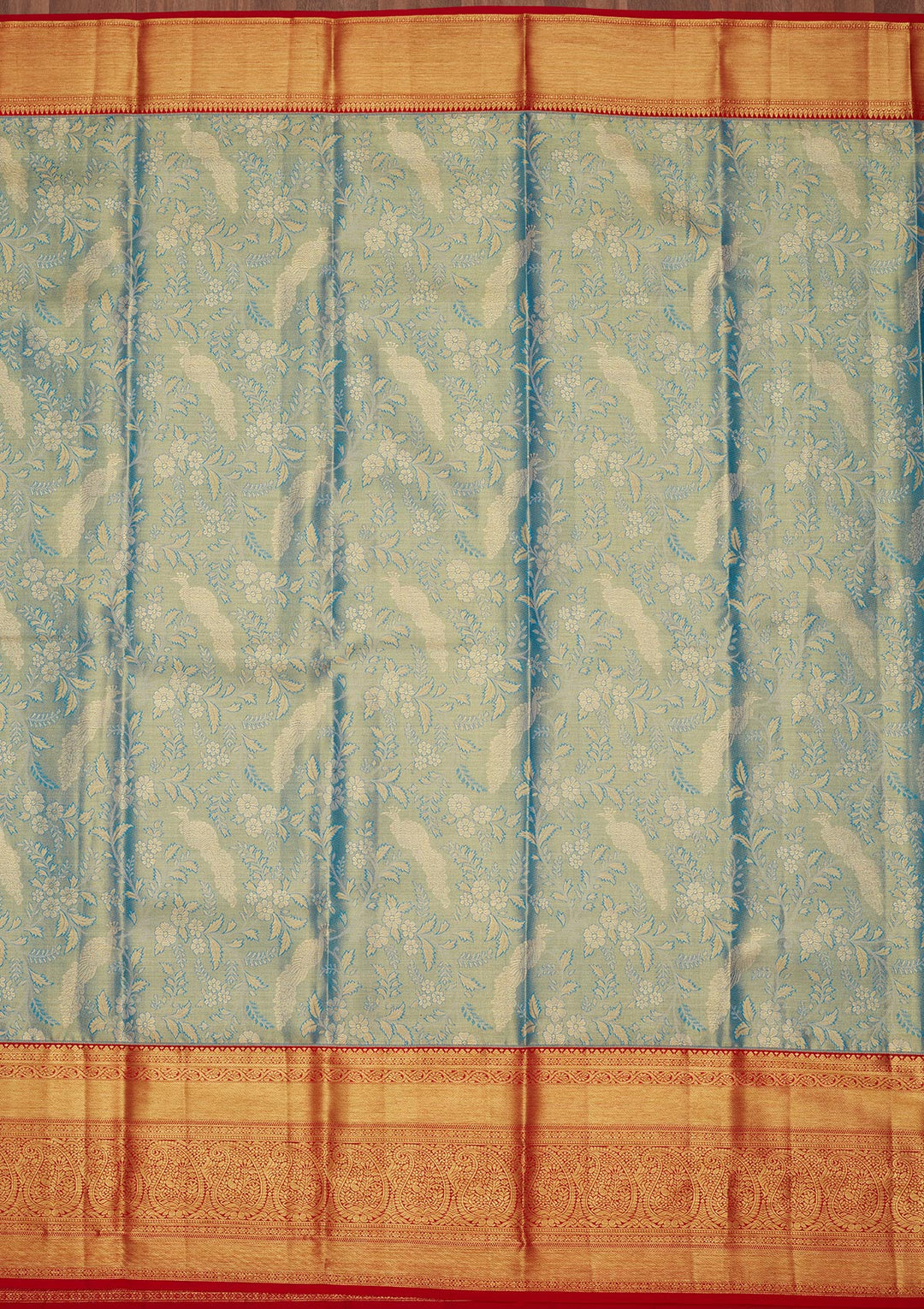 Peacock Blue Zariwork Tissue Silk Saree