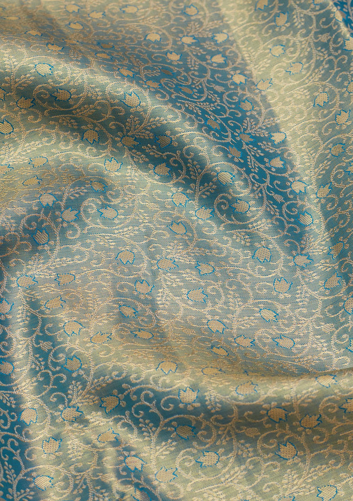 Peacock Blue Silk Jaal Zariwork Saree With Matching Blouse Piece