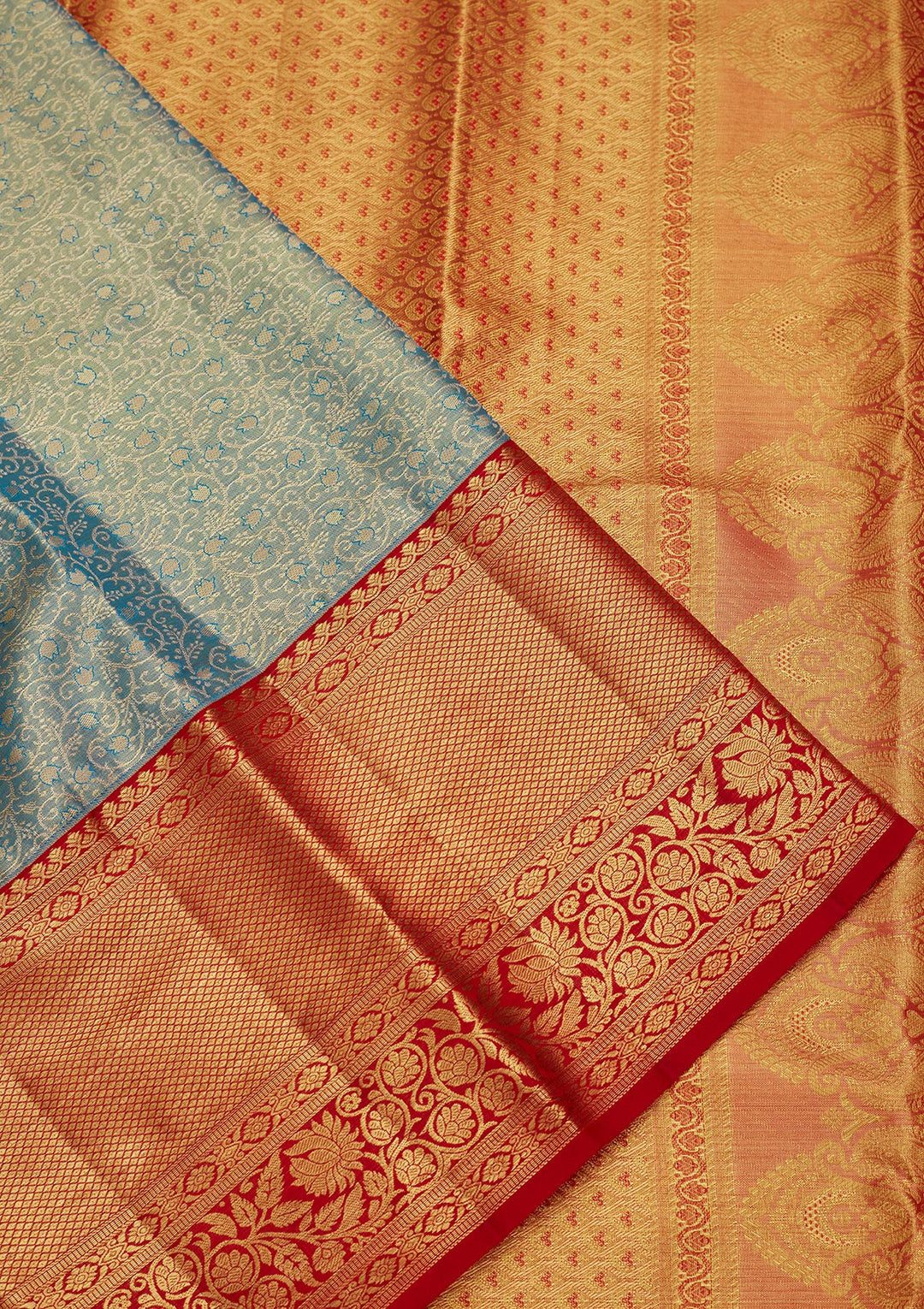 Peacock Blue Silk Jaal Zariwork Saree With Matching Blouse Piece
