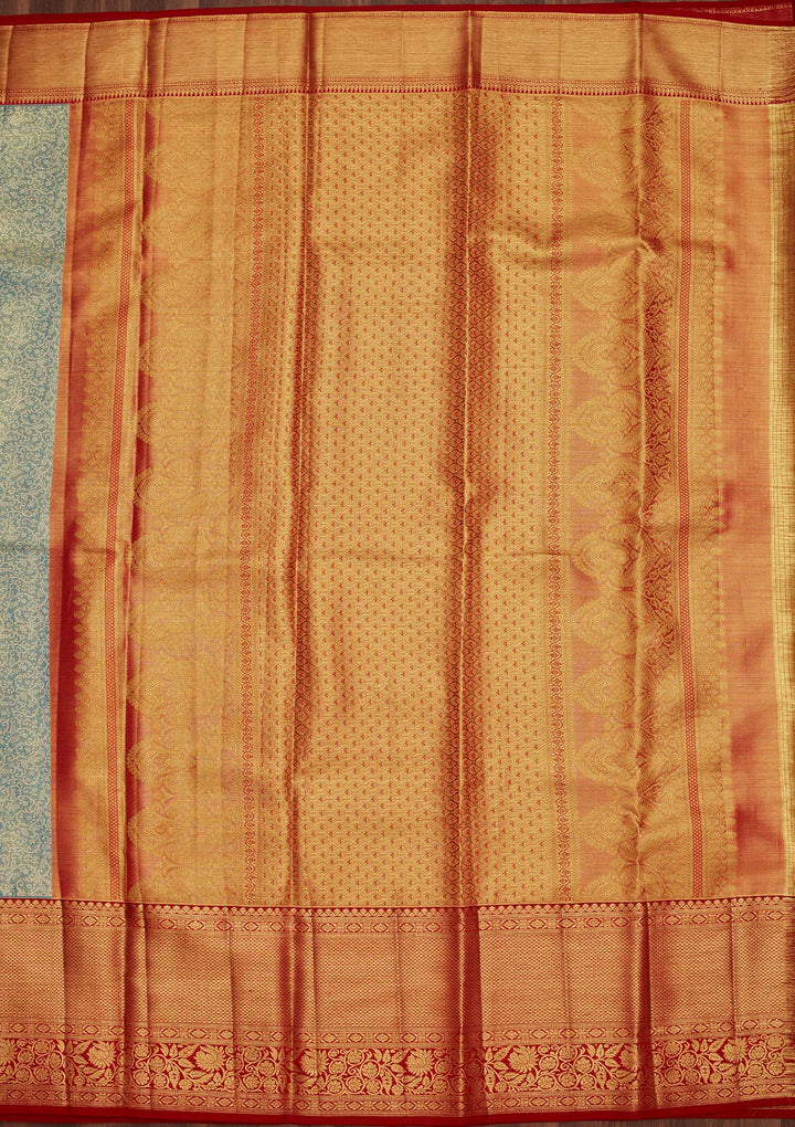 Peacock Blue Silk Jaal Zariwork Saree With Matching Blouse Piece